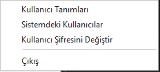 Kullanıcı simgesinin menüsü (tek şubeli kullanıcıda)