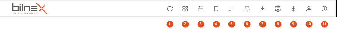 Üst çubuk simgeleri (Dashboard sayfası açıkken)