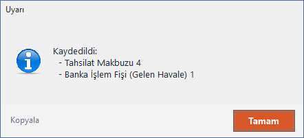 Oluşan evraklar