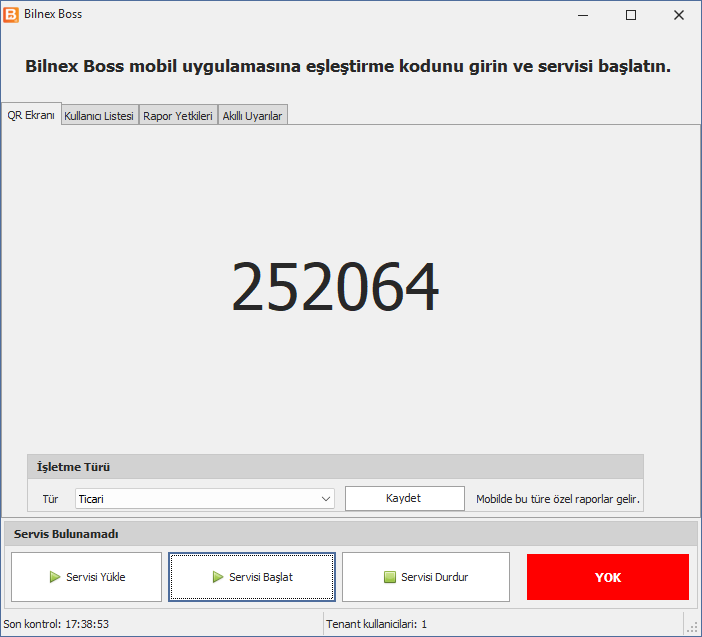 Bilnex Boss — QR Ekranı sekmesi